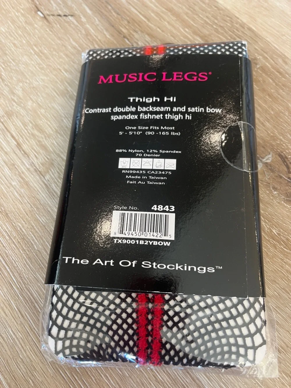Music Legs Black and Red Fishnet Thigh-Highs with Satin Bows